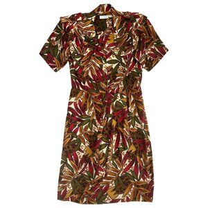 Vintage Liz Claiborne Tropical Floral Shirt Dress 12 Safari Drapey Faux‎ Wrap